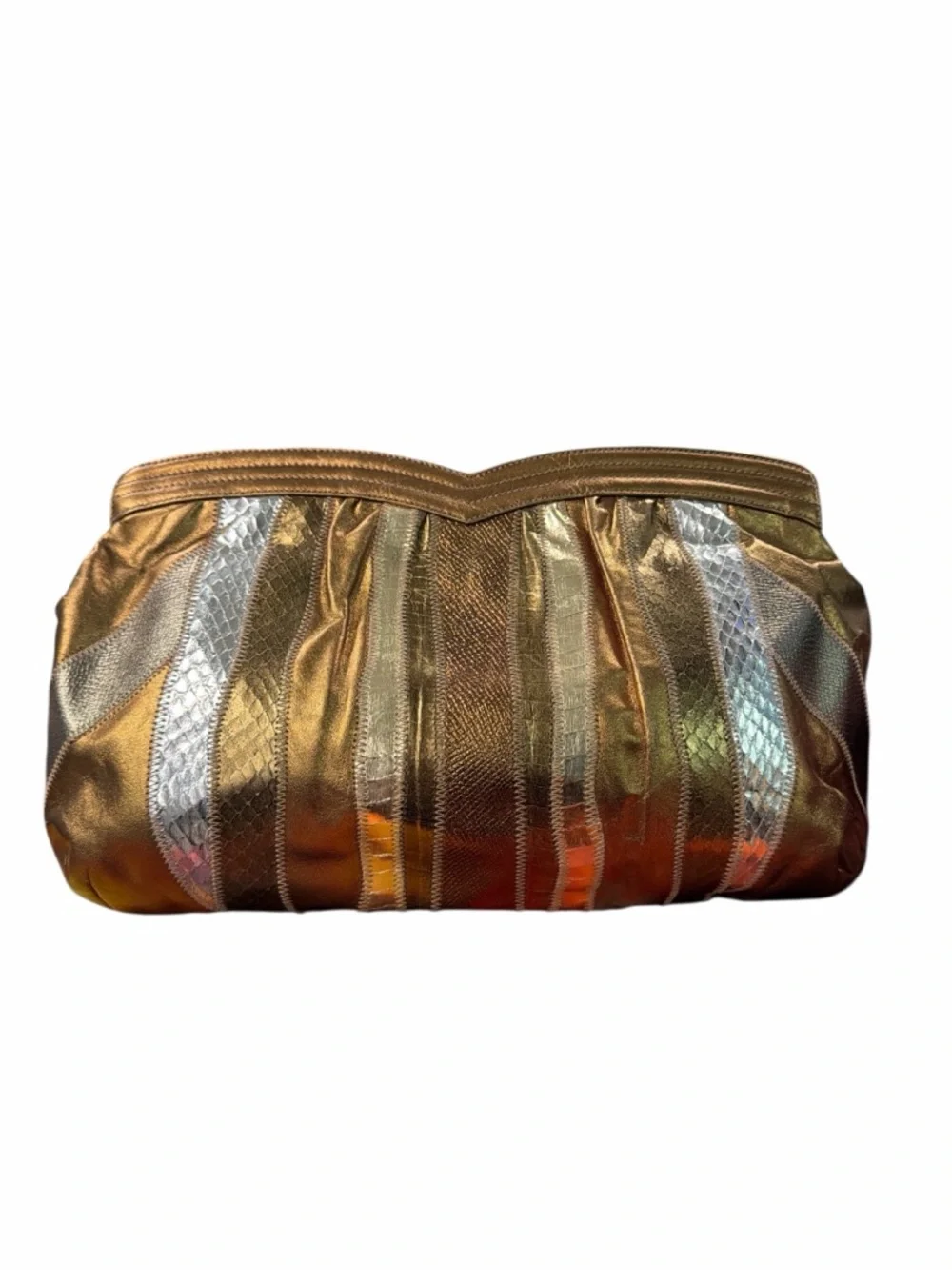 VENETTO By Ami Kahn VINTAGE 80s Snakeskin & Leather Gold/Silver/Bronze Two-Way - Picture 3 of 8